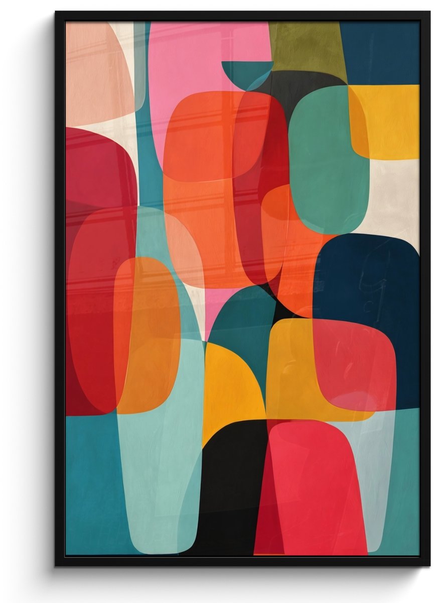 FrameYourWall Poster in lijst - Fotolijst 80x120 cm - Posters - Vormen - Kleurrijk - Abstract - Vlakken - Posterlijst zwart - Decoratie - Wanddecoratie woonkamer - Muurdecoratie slaapkamer Kleurbanen - Verticaal - Kleurrijk