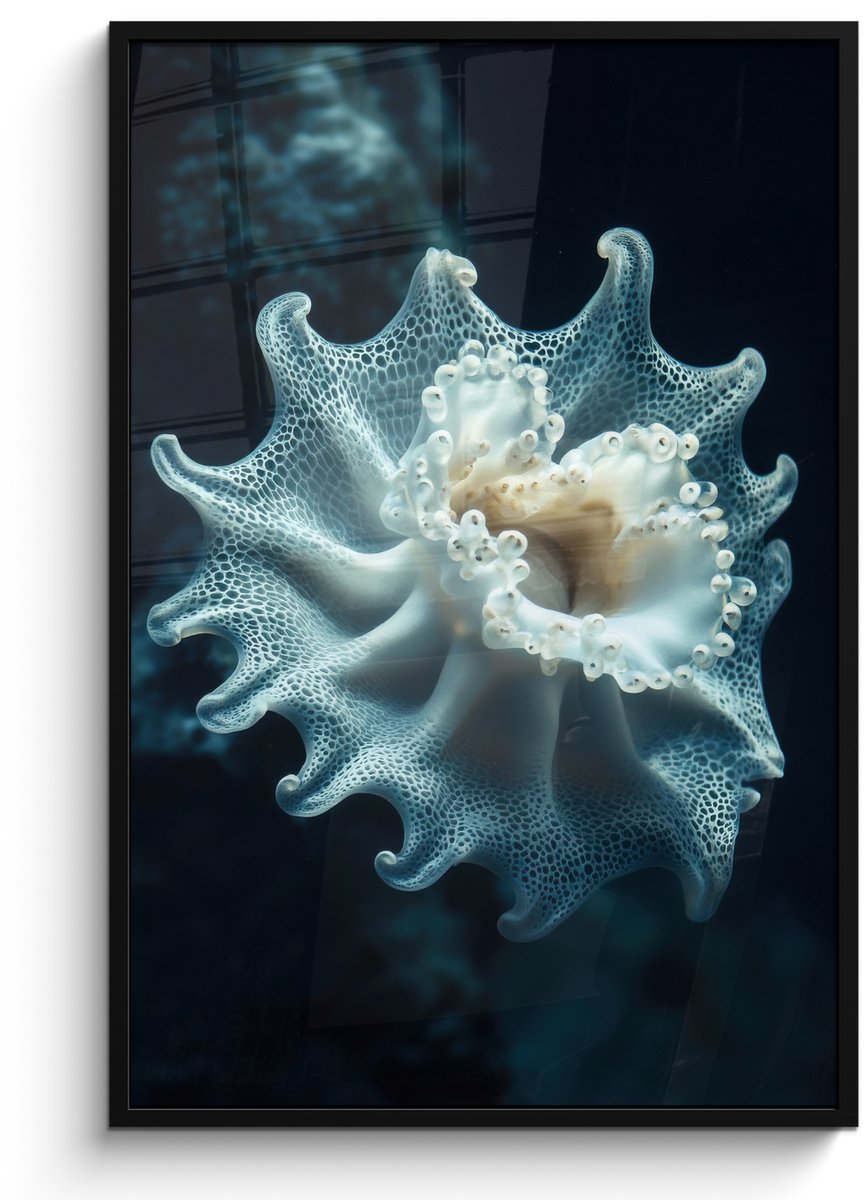 FrameYourWall Poster in lijst - Fotolijst 80x120 cm - Posters - Zeewezen - Wit - Golven - Water - Posterlijst zwart - Decoratie - Wanddecoratie woonkamer - Muurdecoratie slaapkamer