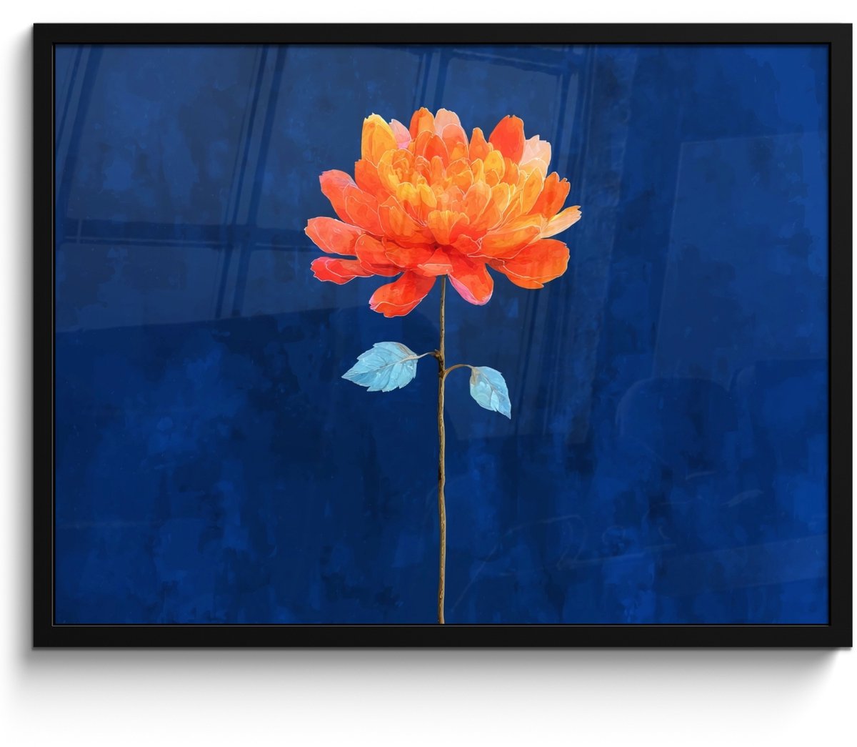 FrameYourWall Poster in lijst - Fotolijst 80x60 cm - Posters - Bloem - Oranje - Bladeren - Posterlijst zwart - Decoratie - Wanddecoratie woonkamer - Muurdecoratie slaapkamer