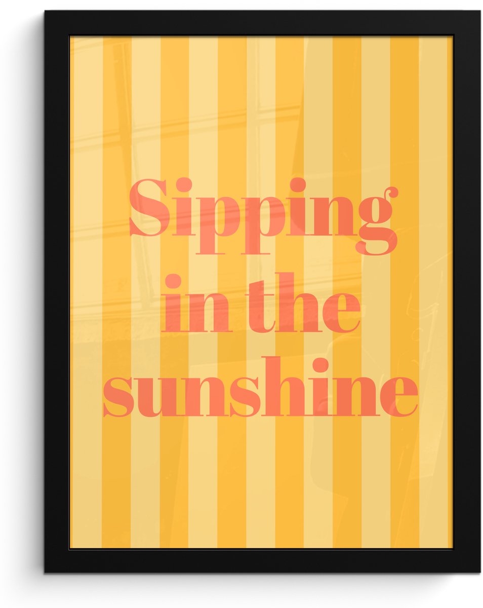 FrameYourWall Poster in lijst - Fotolijst 30x40 cm - Posters - Gestreept - Geel - Sunshine - Letters - Posterlijst zwart - Decoratie - Wanddecoratie woonkamer - Muurdecoratie slaapkamer Tekst - Strepen