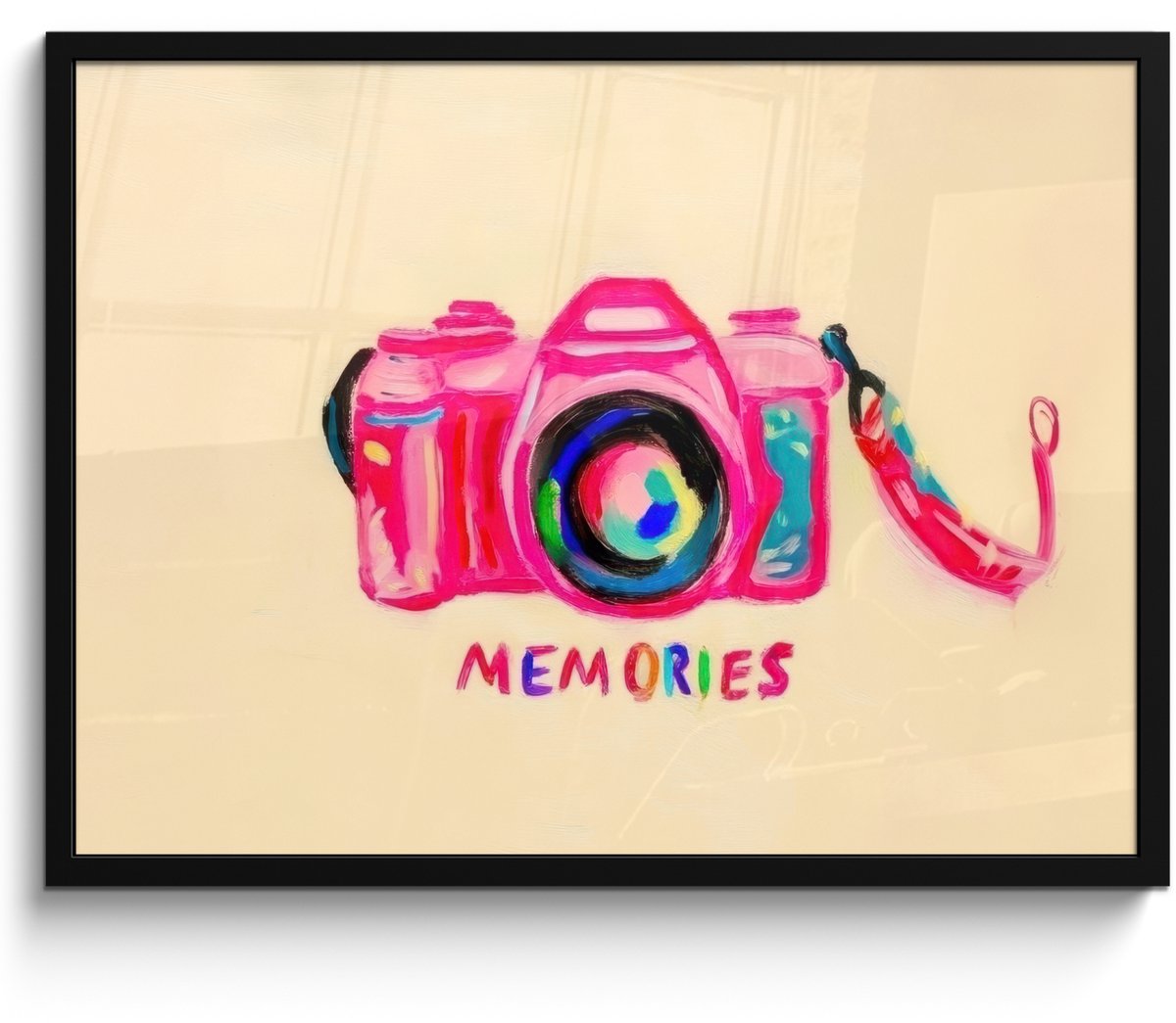 FrameYourWall Poster in lijst - Fotolijst 80x60 cm - Posters - Camera - Memories - Roze - Geschilderd - Posterlijst zwart - Decoratie - Wanddecoratie woonkamer - Muurdecoratie slaapkamer