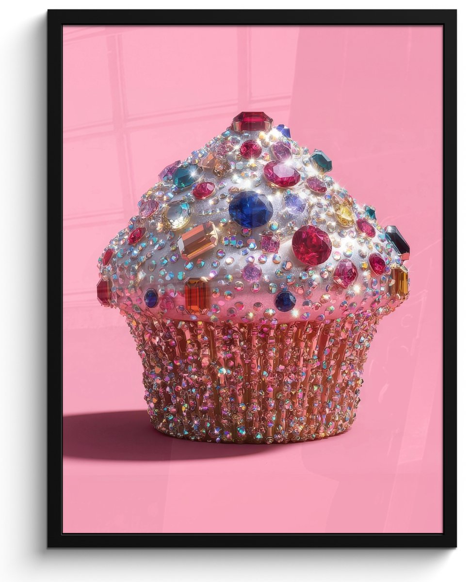 FrameYourWall Poster in lijst - Fotolijst 60x80 cm - Posters - Cupcake - Kleurrijk - Edelstenen - Posterlijst zwart - Decoratie - Wanddecoratie woonkamer - Muurdecoratie slaapkamer
