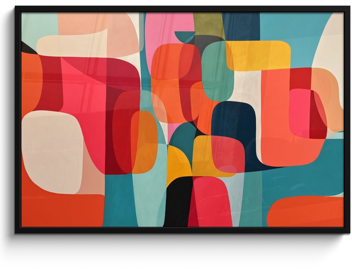 FrameYourWall Poster in lijst - Fotolijst 120x80 cm - Posters - Vormen - Kleurrijk - Abstract - Vlakken - Posterlijst zwart - Decoratie - Wanddecoratie woonkamer - Muurdecoratie slaapkamer Kleurbanen - Verticaal - Kleurrijk