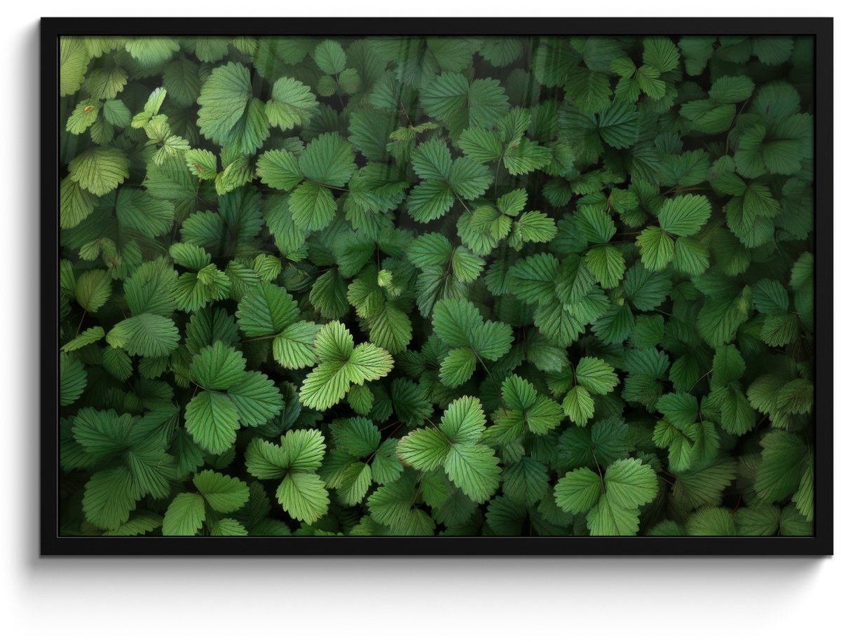 FrameYourWall Poster in lijst - Fotolijst 90x60 cm - Posters - Groen - Bladeren - Kartel - Zonlicht - Posterlijst zwart - Decoratie - Wanddecoratie woonkamer - Muurdecoratie slaapkamer