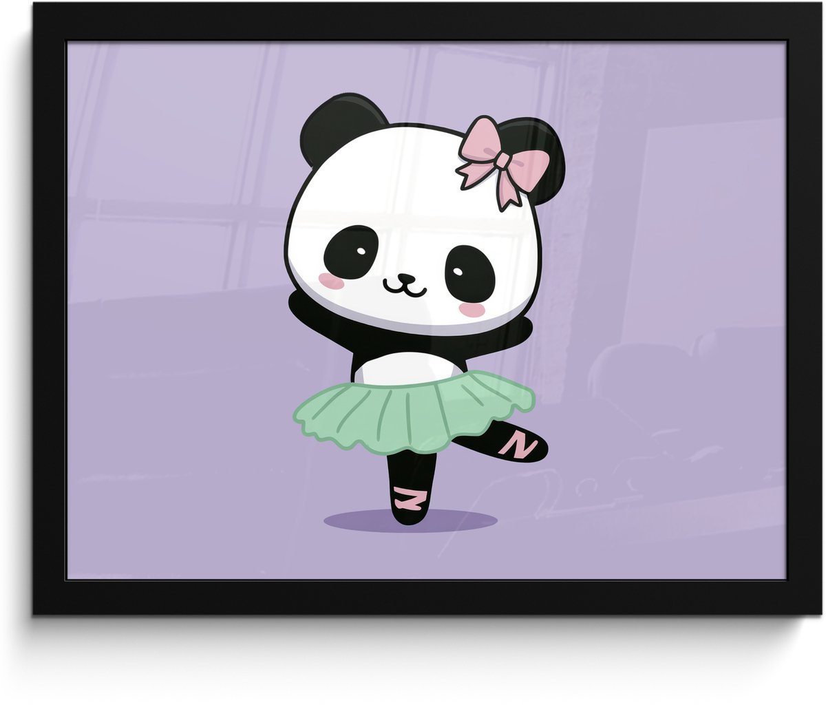 FrameYourWall Poster in lijst - Fotolijst 40x30 cm - Posters - Panda - Paars - Sierlijk - Kawaii - Posterlijst zwart - Decoratie - Wanddecoratie woonkamer - Muurdecoratie slaapkamer