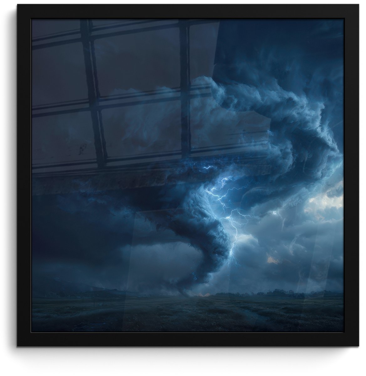 FrameYourWall Poster in lijst - Fotolijst 40x40 cm - Posters - Tornado - Duister - Wolken - Posterlijst zwart - Decoratie - Wanddecoratie woonkamer - Muurdecoratie slaapkamer Tornado - Bliksem