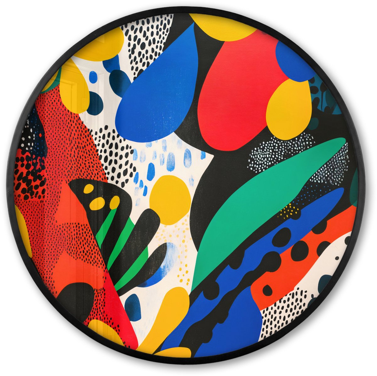 FrameYourWall Poster in lijst Rond - Fotolijst 60x60 cm - Posters - Abstract - Planten - Vormen - Kleurrijk - Ronde posterlijst zwart - Decoratie - Wanddecoratie woonkamer - Muurdecoratie slaapkamer