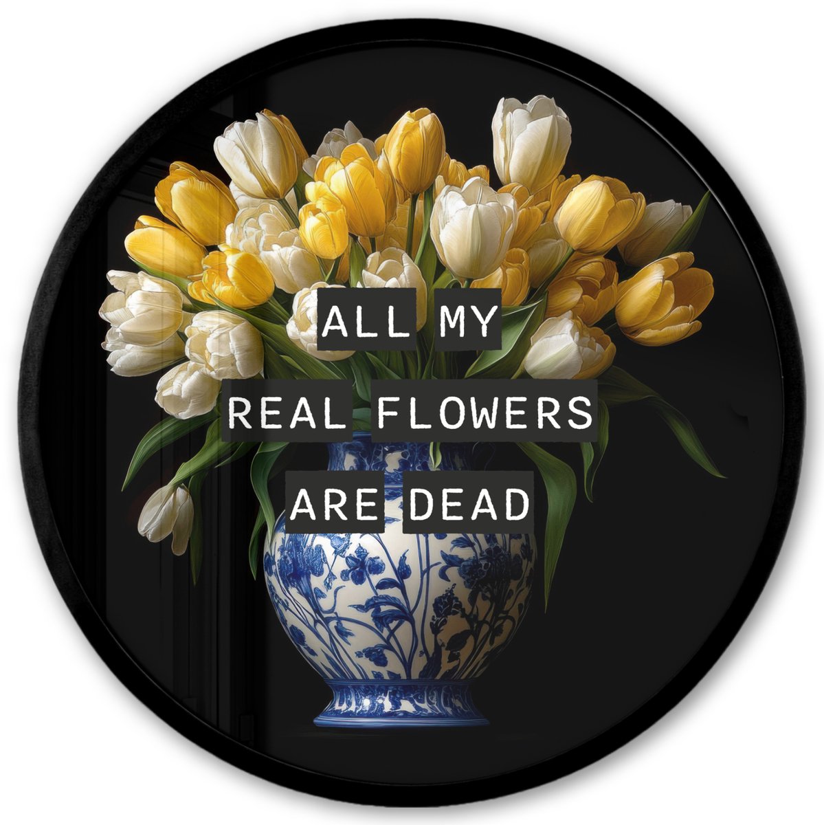 FrameYourWall Poster in lijst Rond - Fotolijst 40x40 cm - Posters - Quotes - Bloem - Tulp - Geel - Ronde posterlijst zwart - Decoratie - Wanddecoratie woonkamer - Muurdecoratie slaapkamer Tulpen - Geel - Quote