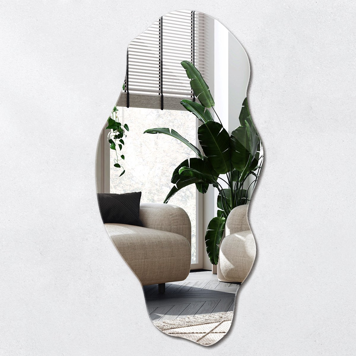 Wallfluent Wandspiegel - Asymmetrische Spiegel - 45 cm x 90 cm - Organische Vorm Spiegel - Spiegel Organisch - Stijlvolle Spiegel - Organisch Gevormde Wandspiegel - Woonkamer Spiegel - Luxe Spiegel - Spiegel Met Onregelmatige Vorm