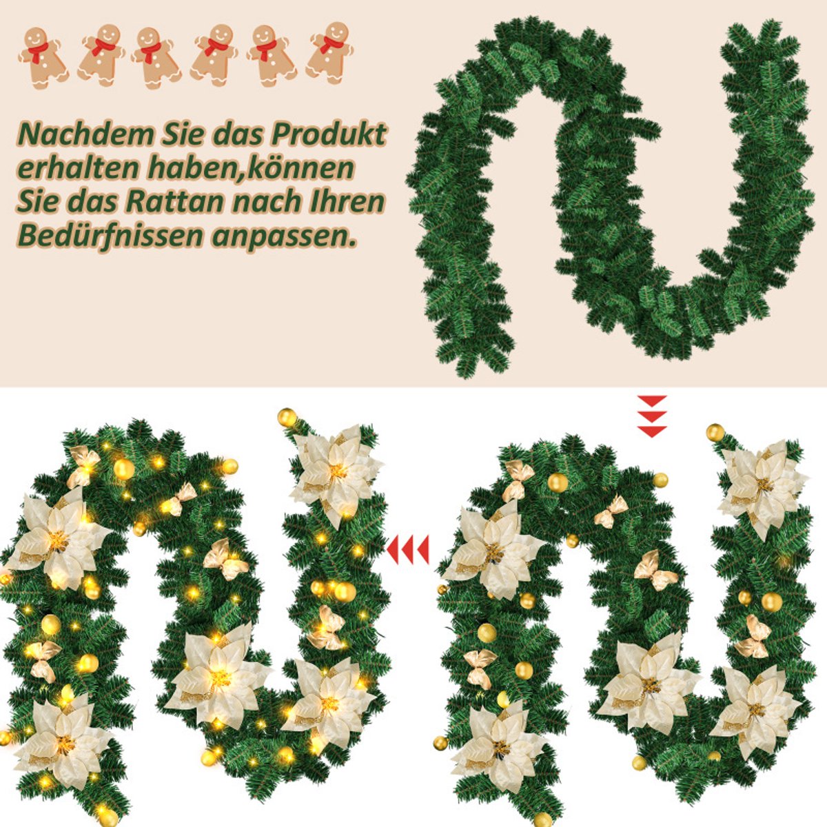 Kerstguirlande 2.7M Guirlande met verlichting Zwaardere kwaliteit Guirlande Kerstverlichting met goud decoratief – foto 5