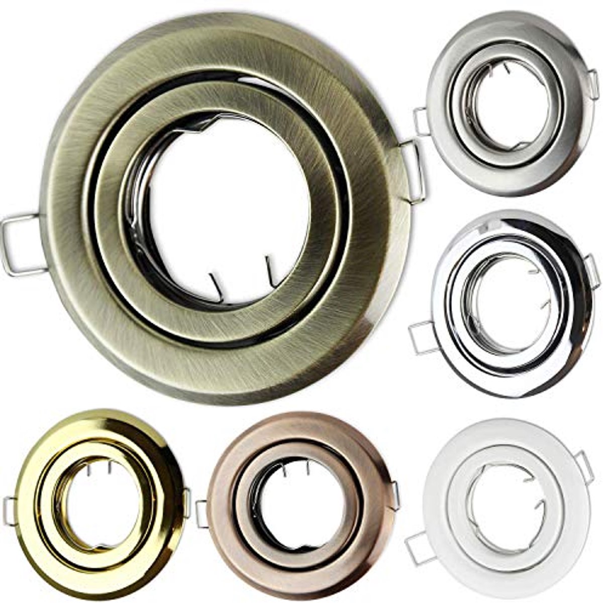 Inbouwspotset rond wit 6x - Kantelbaar supervlak - Montageframe voor GU10 MR16 - Ø80-85mm boorgat