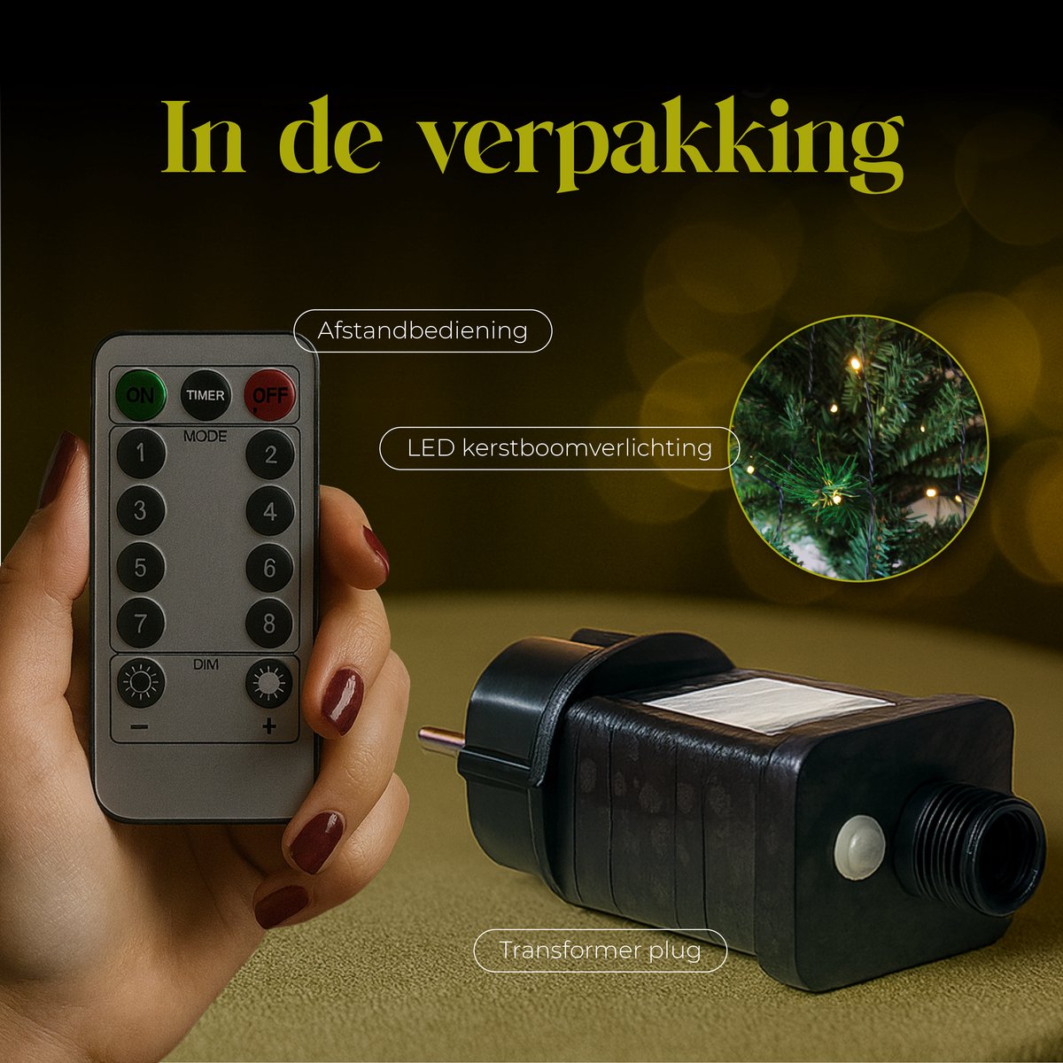 Giftmas Kerstboomverlichting met Ring - 280 LED Warm Wit - 2 m - Afstandsbediening en Timer - Kerstverlichting Binnen en Buiten - Kerstboom Lampjes – foto 8