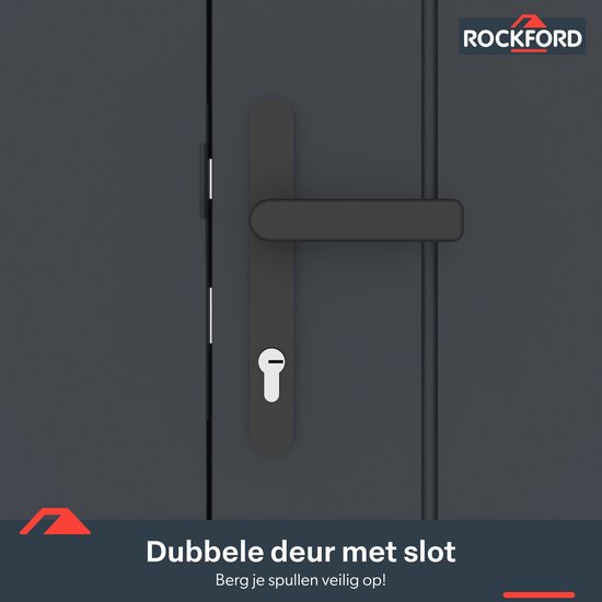 Rockford Porto 200 metalen tuinhuis met lessenaarsdak - Tuinschuur met centraal slot, polycarbonaat ramen en regenpijpen - 232 x 254 cm - Antraciet