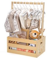 JJoexyfit Houten babyshower krat kast met 5 hangers, babyopslag