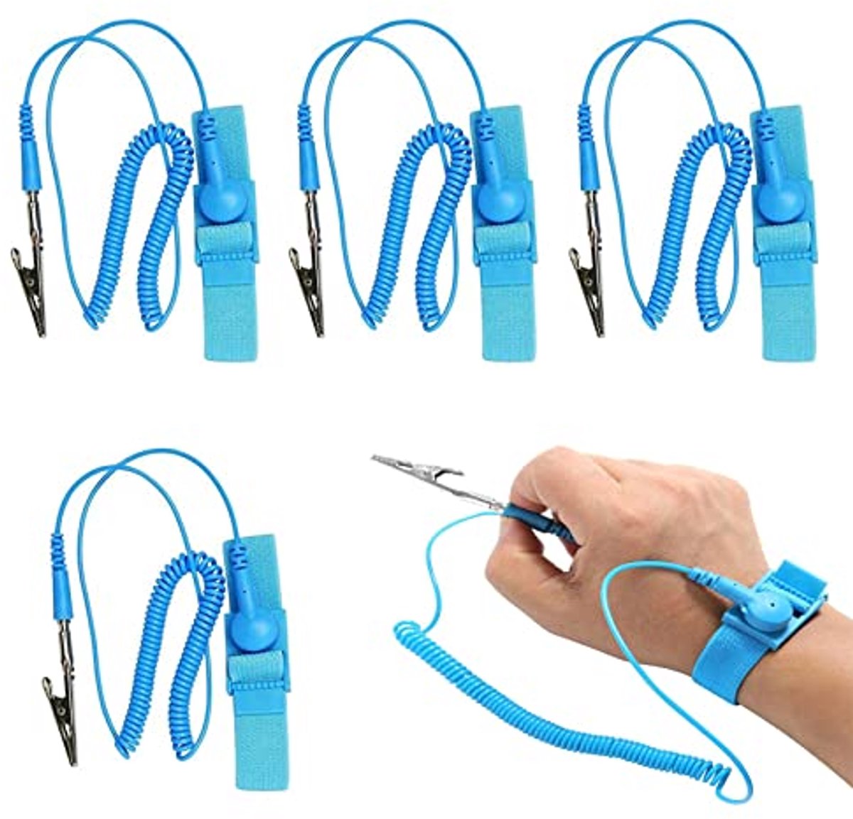 Antistatische armbanden met aardingskabel en krokodillenklem – 4 stuks