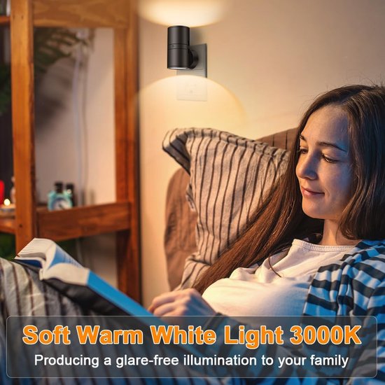 Moderne LED Nachtlampen 2-Pack - Wandcontactdoos Montage - Warm Wit Licht - 0-100 Lumen Dimbaar - Bewegingssensor - Voor Slaapkamer en Gang - Eenvoudige Installatie - Energiezuinig - Zwart van Léhof — afbeelding 4