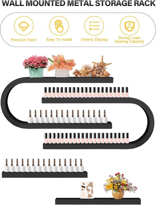 U Shape Metal Wall Mounted Nail Polish Storage Racks - 6 Pcs Black ...