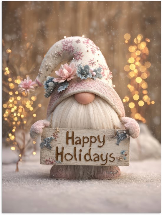 Poster 60x80 cm - Kerst - Gnome - Bord - Kleurrijk - Posters - Kamer decoratie - Wanddecoratie woonkamer - Muurdecoratie slaapkamer - Kerstversiering - Kerstdecoratie voor binnen - Kerstmis