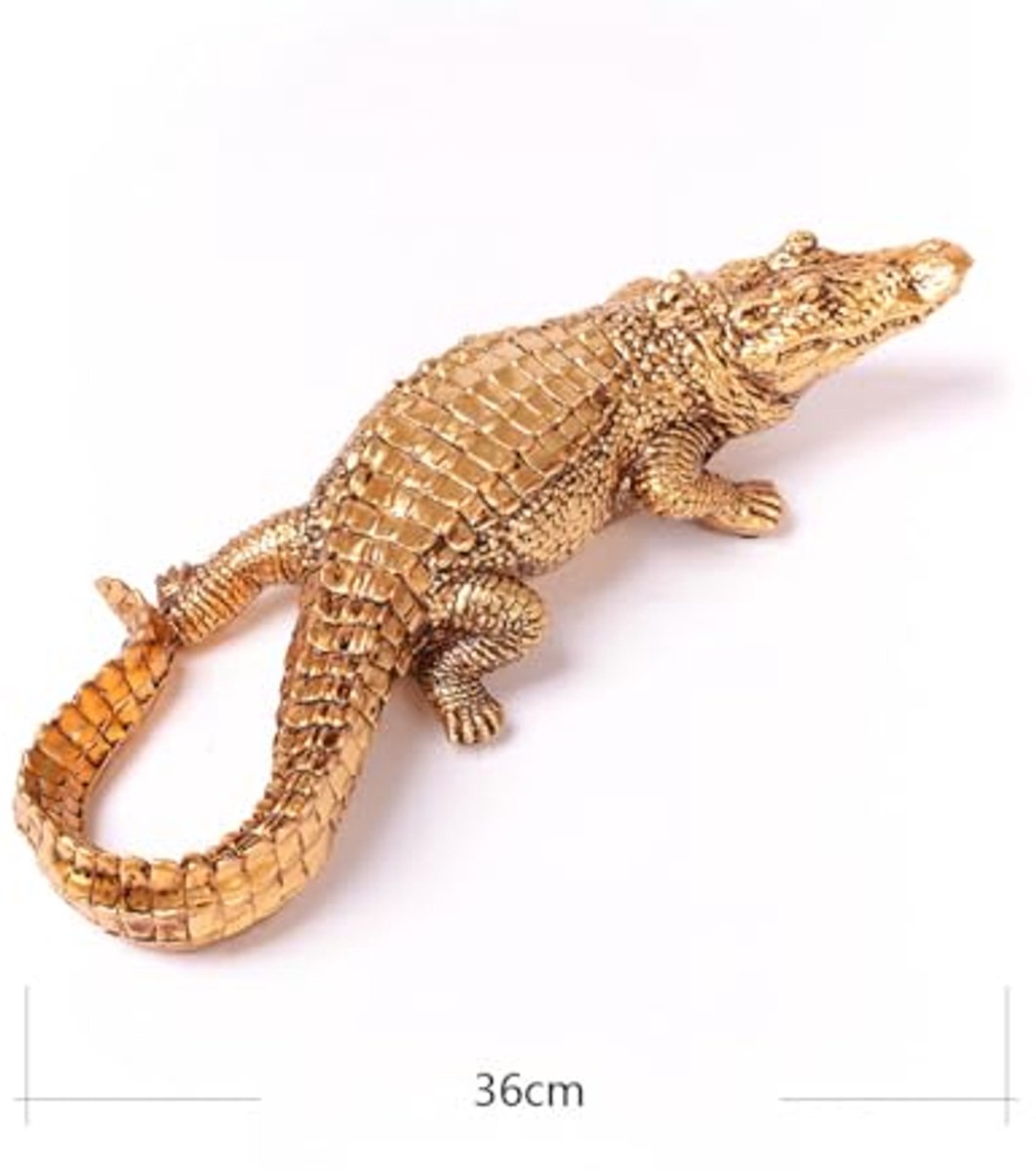 Krokodil Sculptuur Beeldje Dier Decoratie Moderne Kunst Tafelblad Polyresin 36,1 cm
