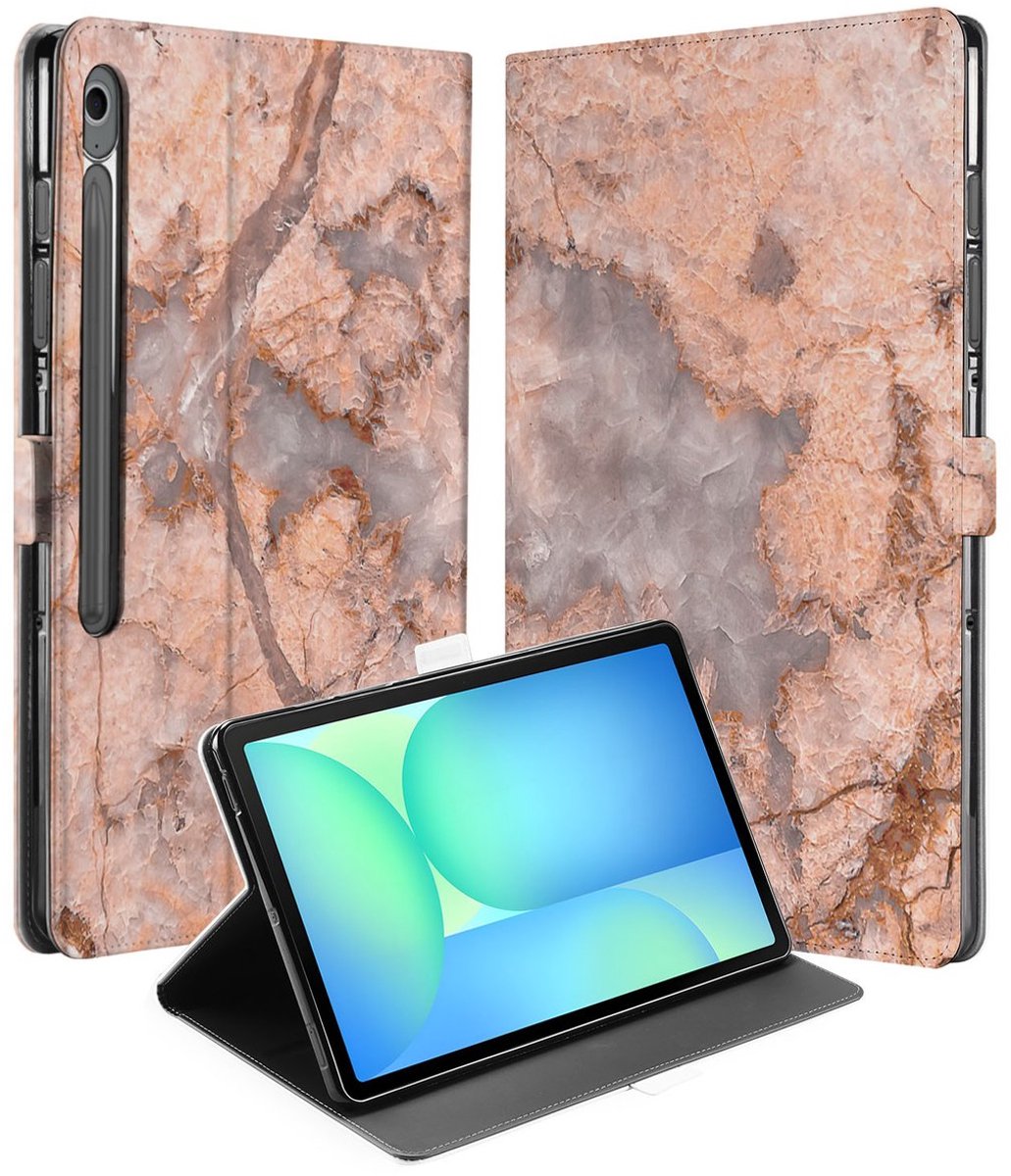 Samsung Galaxy Tab S10 FE Plus Tablet Hoesje Marmer Oranje met Standaard