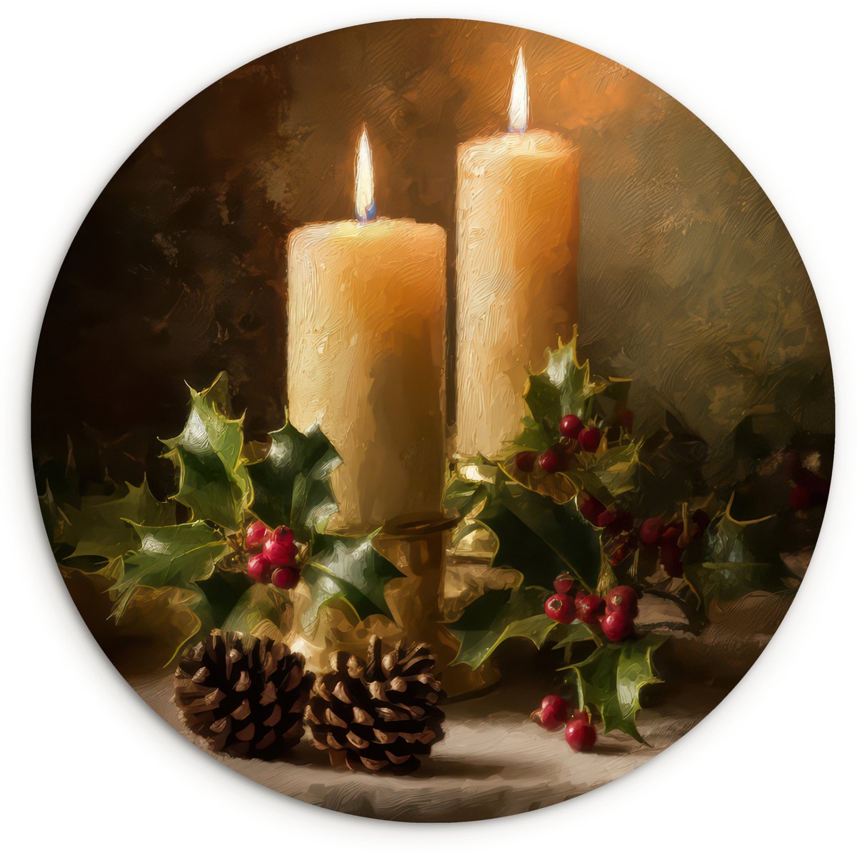 WallCircle Wandcirkel 60x60 cm - Muurcirkel Kaarslicht - Kerst - Veelkleurig - Muurdecoratie woonkamer - Wanddecoratie slaapkamer - Kamer decoratie accessoires - Ronde schilderijen