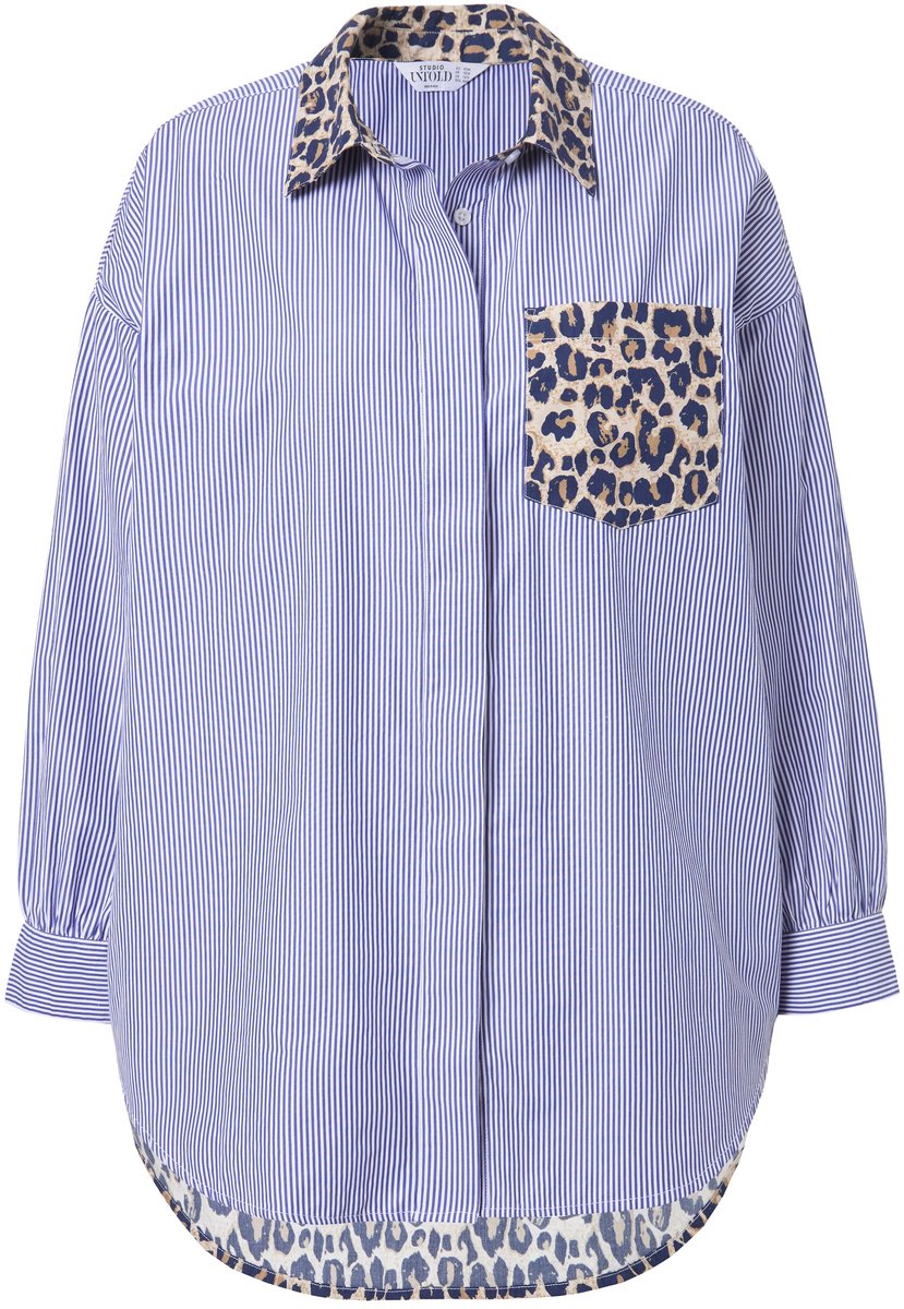Studio Untold - Dames - Overhemd oversized model met strepen/leo - Donkerblauw - Maat 54+