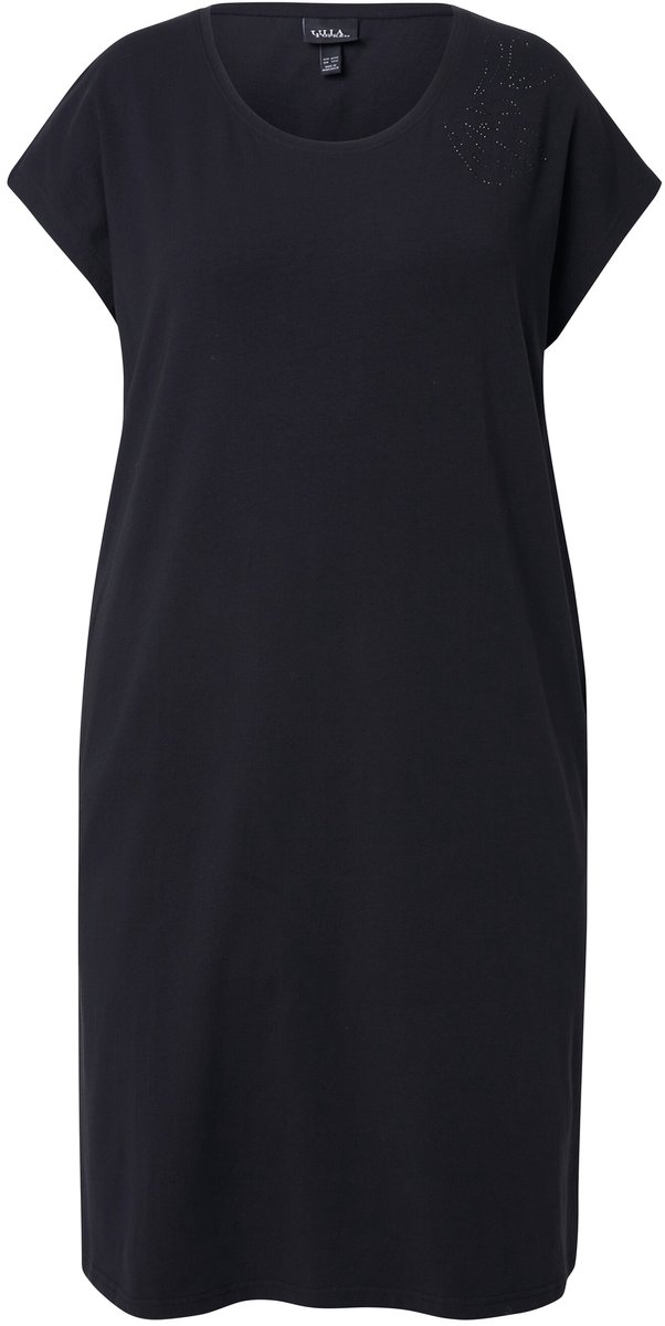 Ulla Popken - Dames - Jersey jurk siersteentjes oversized ronde hals - Zwart - Maat 42+