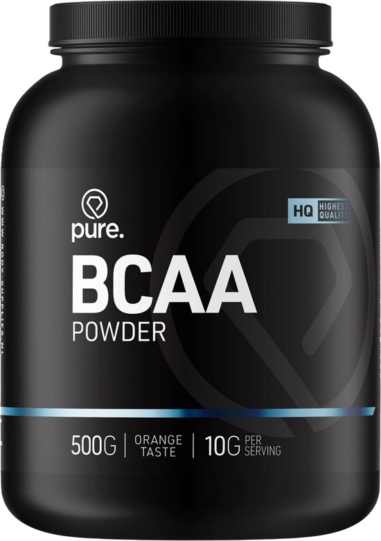 Zwarte pot Pure. BCAA POEDER 500g Oranje smaak. 10g per serving. HQ hoogste kwaliteit.