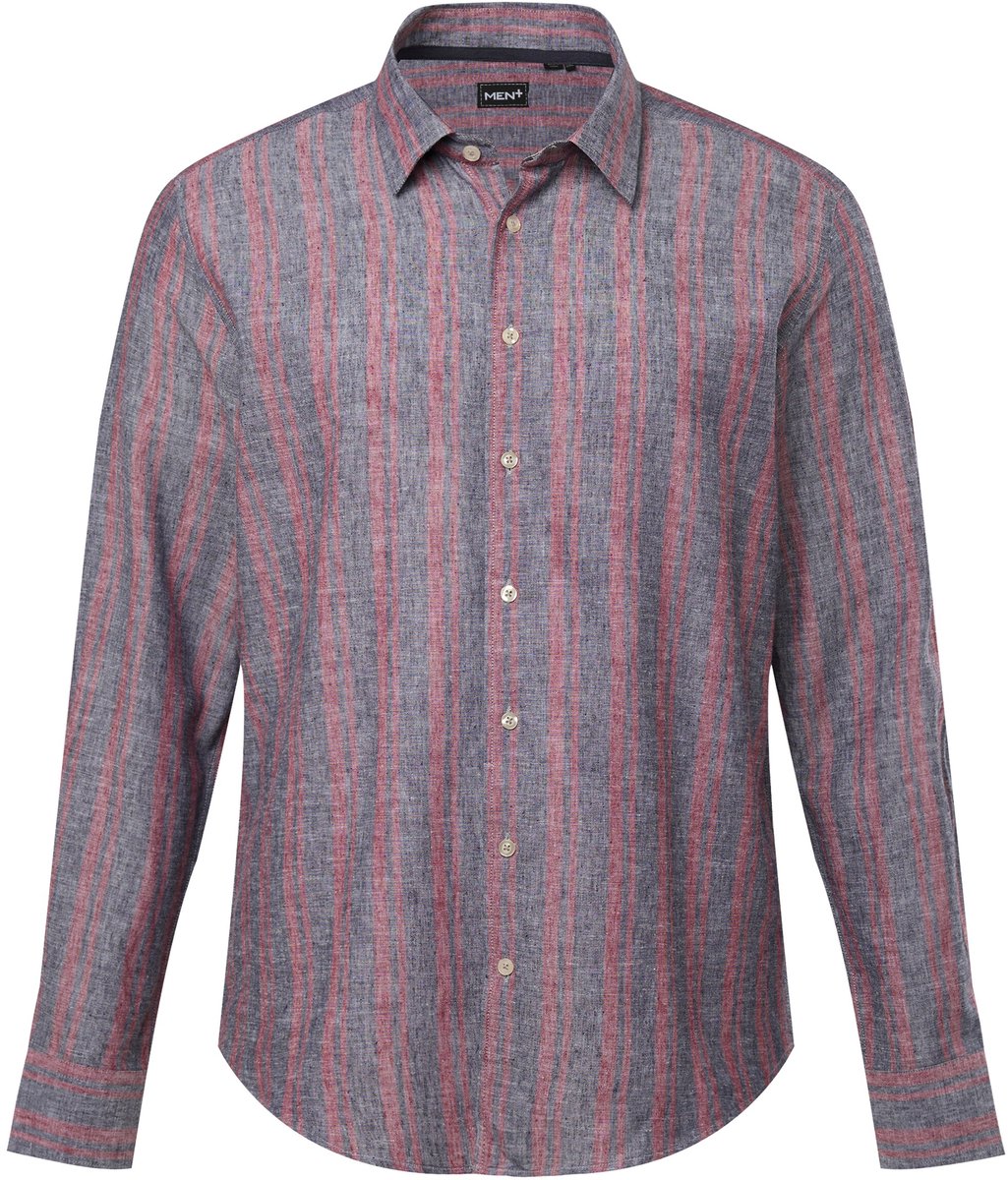 Men Plus - Heren - Overhemd van linnenmix lange mouwen kentkraag strepen - Ochtend blauw - Maat L