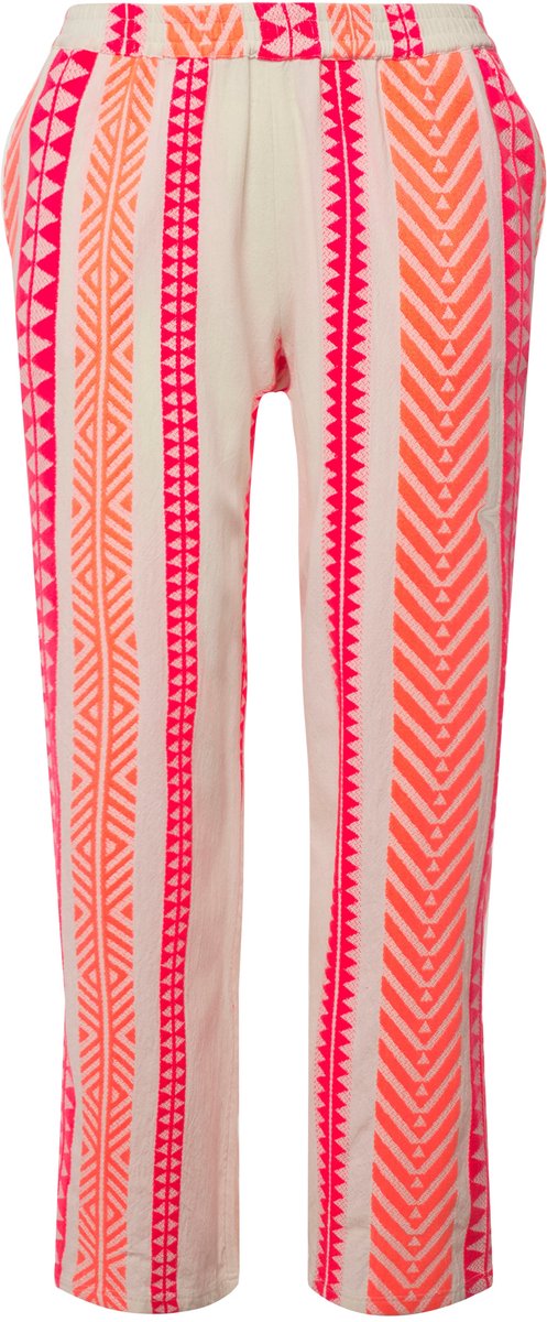 Angel of Style - Dames - Broek jacquard strepen elastische tailleband - Hibiscusrood - Maat 44