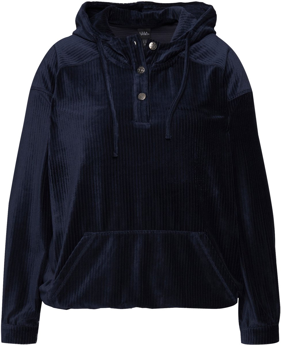 Ulla Popken - Dames - Hoodie van corduroy oversized capuchon lange mouwen - Marine - Maat 58+