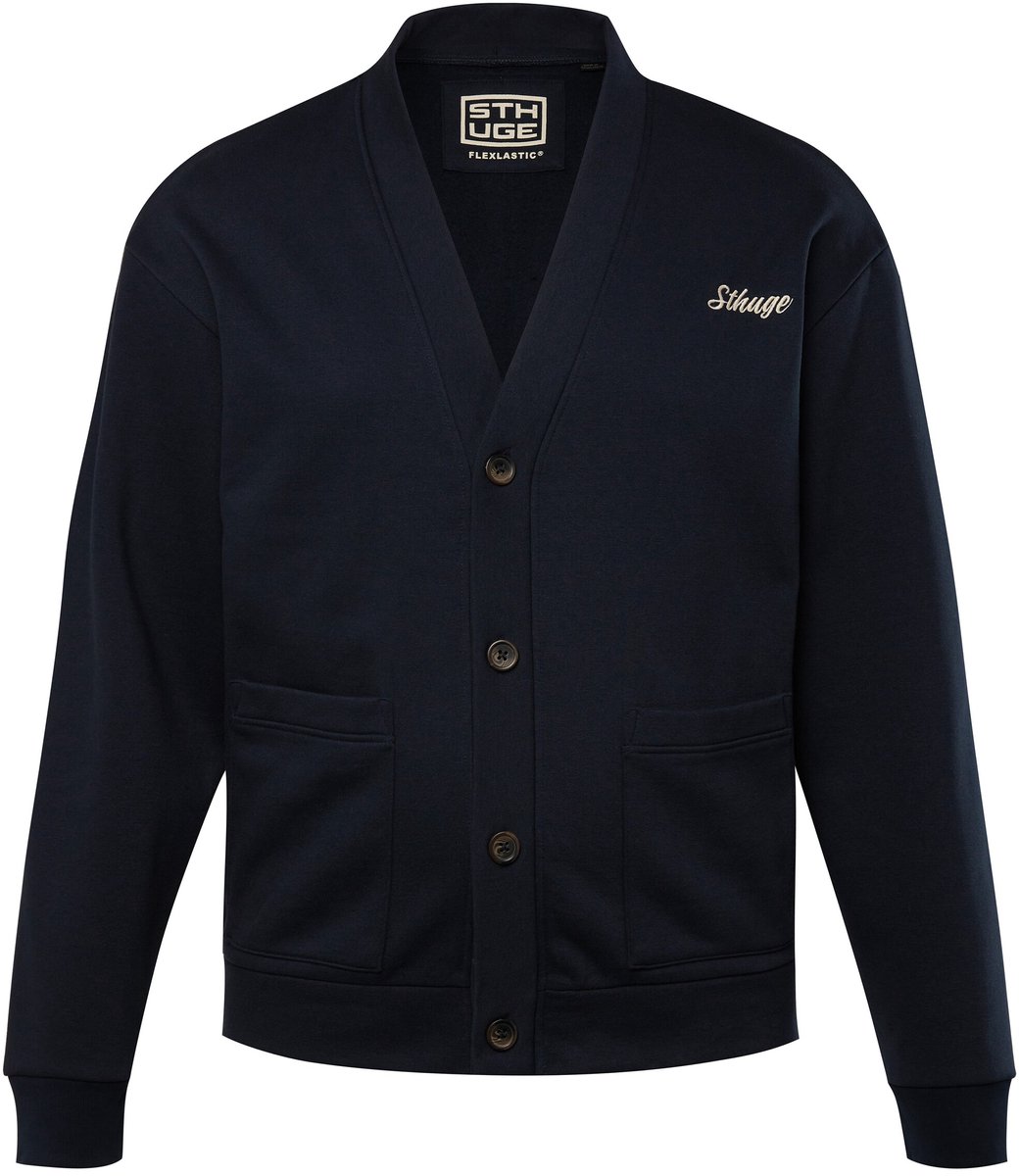 STHUGE - Heren - Sweatvest V-hals borduursel op de borst - Donkermarine - Maat XXL