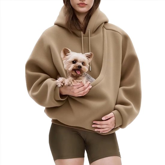 Sweat à capuche pour animaux de compagnie, Nieuwe automne/hiver européen et américain, grand modèle pour femme, sac de transport avec poche avant, adapté aux petits animaux, kaki, taille L