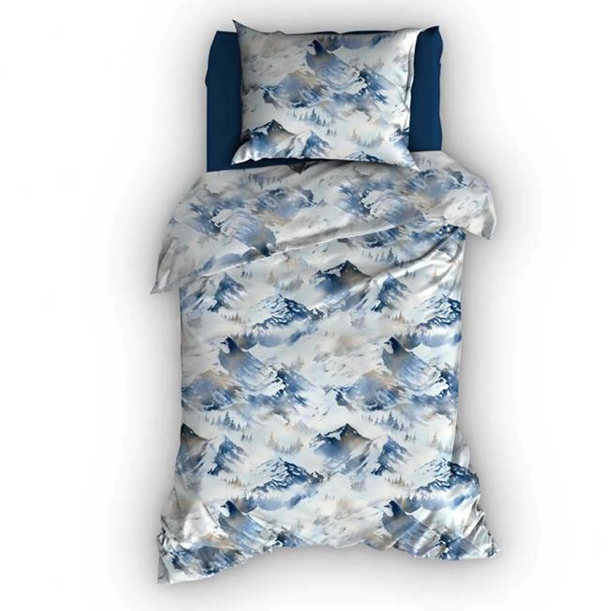 Romanette Peak Mountains Dekbedovertrek - Eenpersoons - 140x200/220 cm - Beige/Blauw