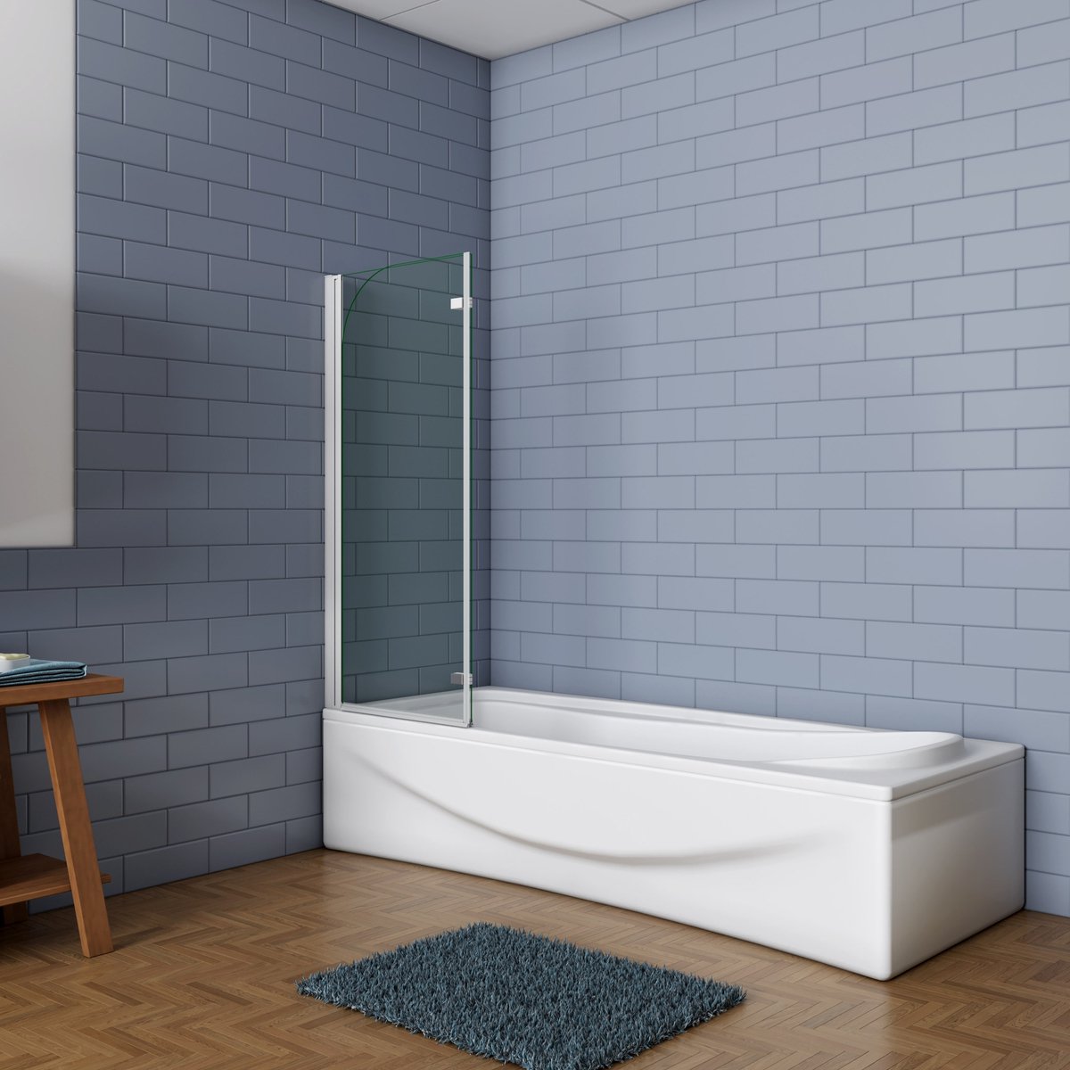 Aica Luxe Badwand 100x140cm,2-Delig Inklapbaar,6mm Transparant Easy Clean Gehard Glas,Grijs Frame,Eenvoudige Montage