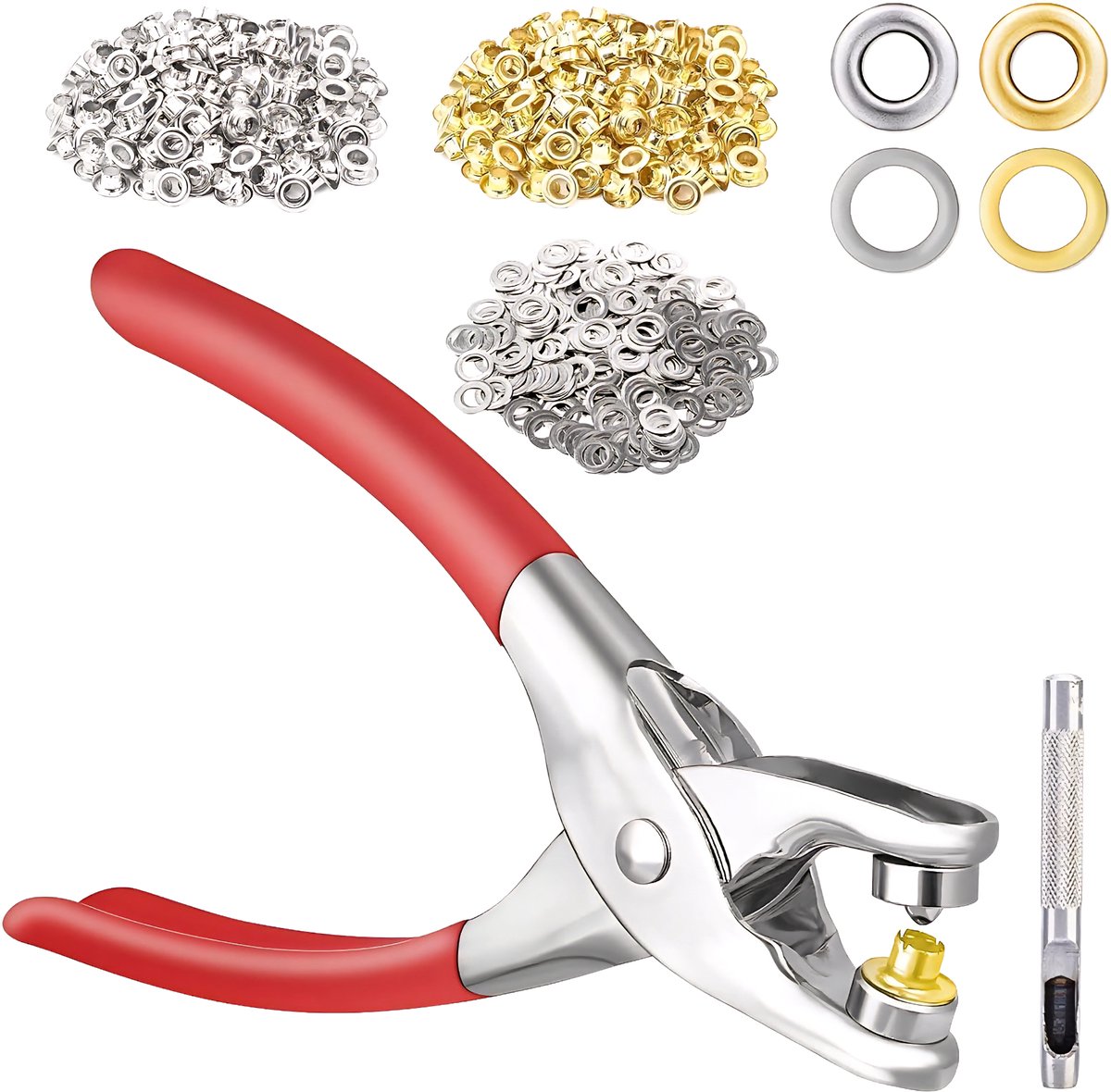 Somstyle Oogjestang Inclusief Oogjes - 400 Stuks - Drukknopen Tang - 6 MM - Gereedschapset voor Leder, Schoenen & Tassen - Goudkleurig / Zilverkleurig