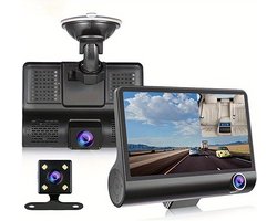 3 Camera Lens 4.0 In Auto DVR Dash Cam HD Dash Camera Dual Lens Video Recorder 1080P Black Box Cycle Dashcam Spiegel（Met 8G geheugenkaart）