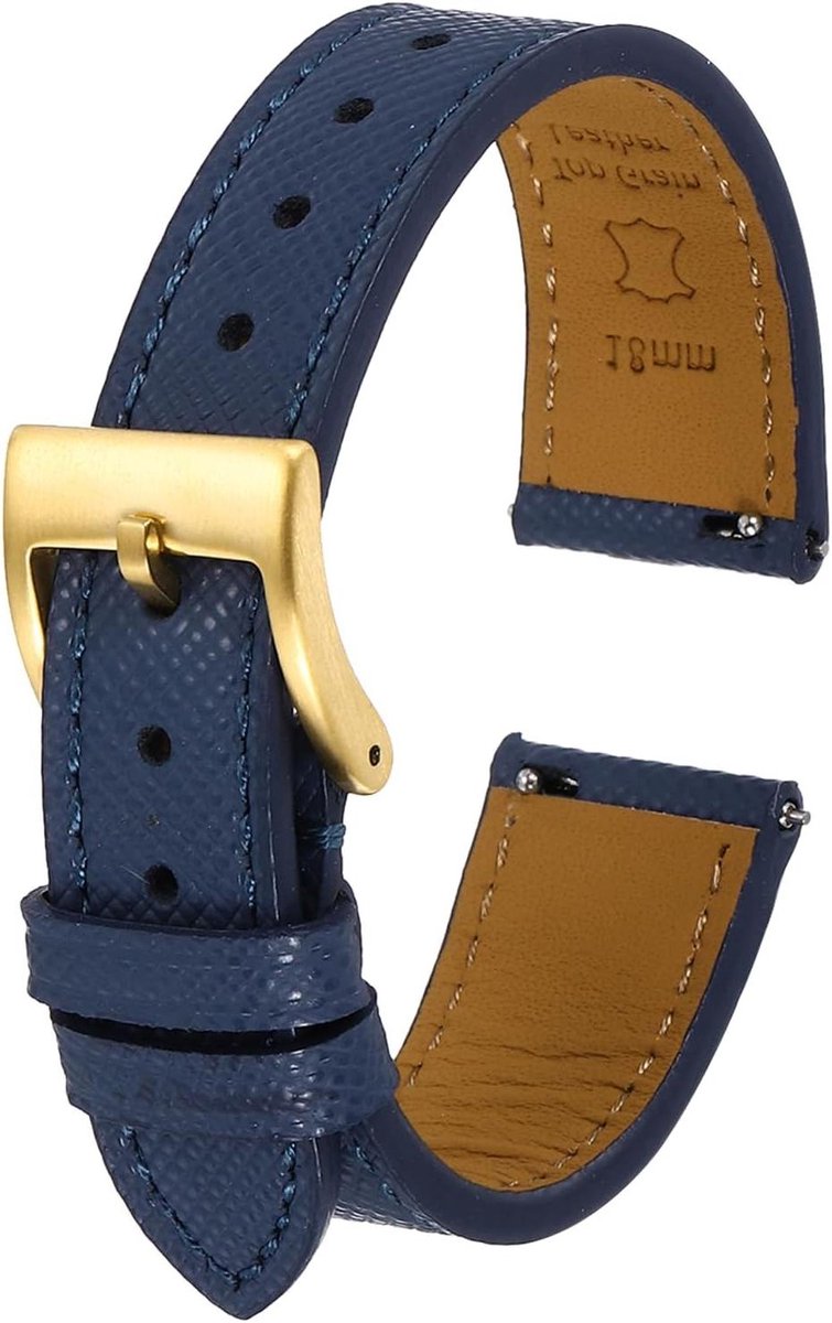 Allecto Plus - Echt leren horlogebandje 19 mm snelwissel reservearmband goud gesp diepblauw heren dames