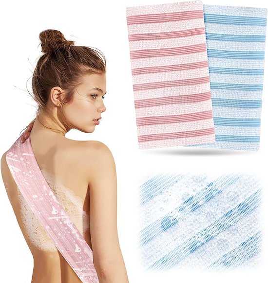 Inovra - Serviette exfoliante pour le bain et la douche, 2 pièces - Chiffon antibactérien pour le peeling de la peau et le gommage du dos - Gant de toilette japonais - Gommage corporel pour hommes et femmes - Rugosité douce - 75 caractères