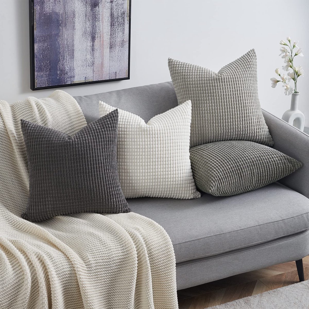 Ibenzoa Set van 4 decoratieve kussenslopen 60 x 60 cm met kleurverloop en ritssluiting grijs