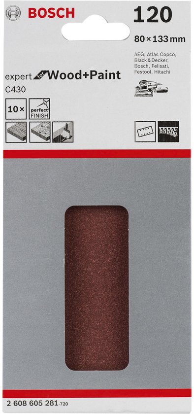 Bosch Expert Wood+Paint schuurpapier, 120 korrel, 80 x 133 mm