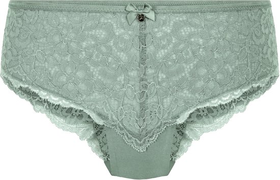 Culotte brésilienne vert pâle avec devant en dentelle et petit nœud en satin.