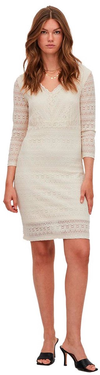 Vila Chikka Lace Lang Mouw Jurk Beige XL Vrouw