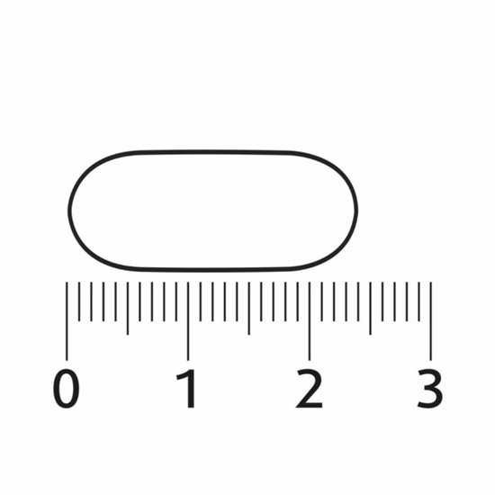 Grootte van de capsule gemeten met een liniaal van 0 tot 3 cm.