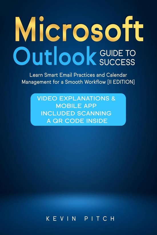 Boekomslag 'Microsoft Outlook Gids naar Succes' in het Nederlands, met uitleg over e-mail en agenda management.