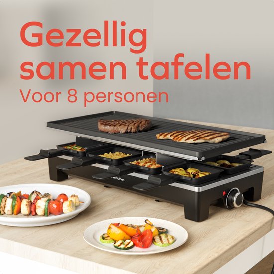KitchenBrothers Gourmetstel - 1500W - Gourmetplaat 8 Personen - BPA-vrij - Set met Pannetjes en Spatels - 46,5 x 23 cm - Zwart — afbeelding 2