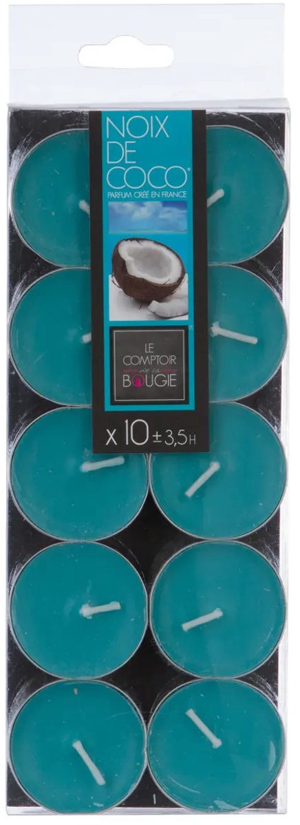 Atmosphera Geurtheelichtjes - 10x stuks - Coconut geur - was/paraffine - 3,5 branduur Bleu clair