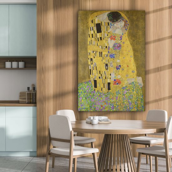 Tableau sur toile 80x120 cm - Décoration murale Le baiser - Gustav Klimt - Art - Maîtres anciens - Accessoires de Décoration murale - Décoration murale de Cuisine - Peintures sur toile