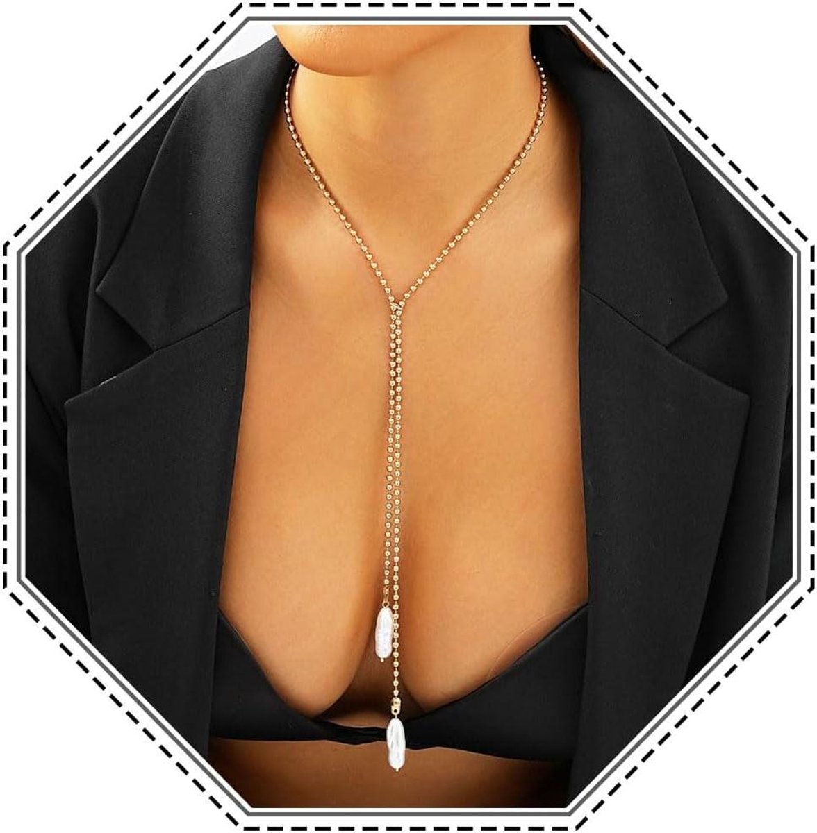 JHubers Goods - Lange Gouden Kralen Y Ketting met Parel Hanger - Elegant Sieraden Voor Vrouwen - Kunststof Materialen - Elegante Stijlvolle Accessoire