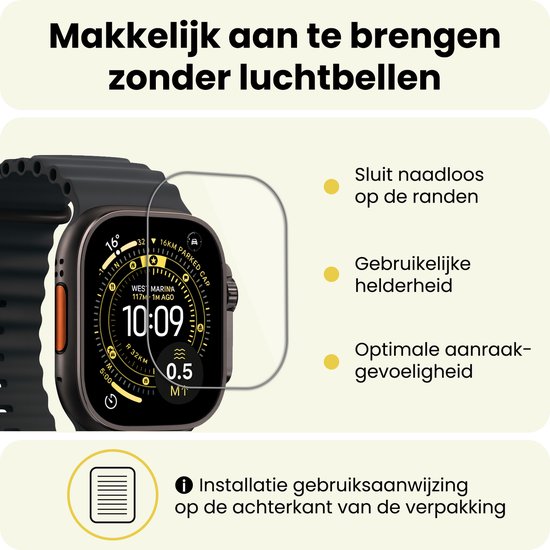 Screenprotector - 2 Stuks - Geschikt voor Apple Watch Ultra 3 (49 mm) - Sterk & Shockproof - Tempered Glass - Beschermglas Screen Cover - Gehard Glas - Bescherm Protector voor Smartwatch